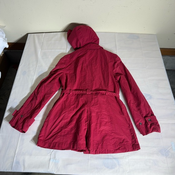 Women's Medium Ann Taylor Loft Outlet Hooded Red Utility Jacket Pockets - Picture 9 of 9